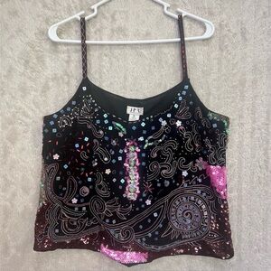 NWT JPR Silk Sequined Beaded Embroidered Camisole Top Sz XL